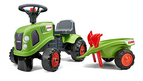 Falk Claas Traktor mit Anhänger, Rechen und Schaufel, 2 Sets Aufkleber, Rutschspielzeug für Kleinkinder + 1 Jahr FA212C von Falk