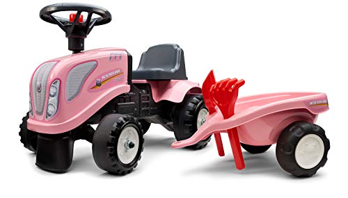 Falk Traktor Girly New Holland mit Anhänger ab 12 Monaten, inkl. Schaufel und Rechen, 2 personalisierbare Stile, personalisierbares Nummernschild, 288C, 288C von Falk