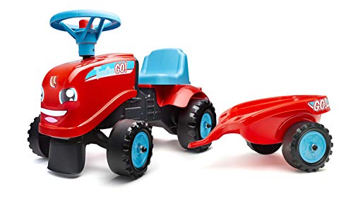 Falk Porteur Tractor Avec remorque et kit de Stickers alternatifs Traktor Go Mit Anhänger – ab 12 Monaten 2 individuelle Stile – Nummernschild personalisierbar – 200B, M von Falk