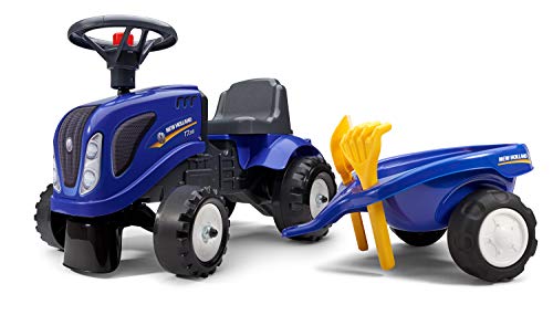 Falk Traktor New Holland mit Anhänger – ab 12 Monaten Schaufel und Rechen inklusive – 2 Styles zur Personalisierung – Nummernschild – 280 C von Falk