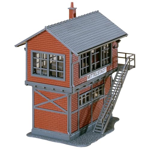 FALLER Stellwerk Mittelstadt Modellbausatz mit 364 Einzelteilen 83 x 62 x 101 mm I Modelleisenbahn Zubehör H0 Gebäude I Modelleisenbahn H0 Stellwerk, Divers, Braun, Grau von FALLER