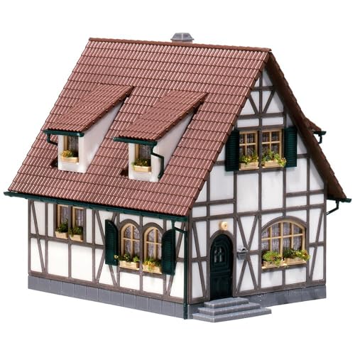 FALLER Einfamilienhaus Modellbausatz mit 89 Einzelteilen 115 x 95 x 115 mm I Modelleisenbahn Zubehör H0 I Modelleisenbahn H0 Einfamilien-Fachwerkhaus von FALLER