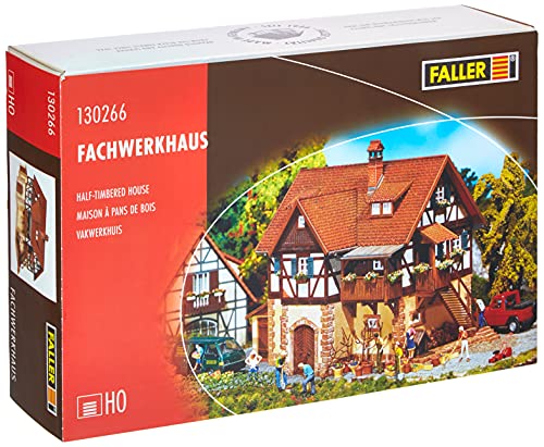 FALLER Fachwerkhaus Modellbausatz mit 238 Einzelteilen 165 x 102 x 118 mm I Modelleisenbahn Zubehör H0 I Modelleisenbahn H0 Einfamilien-Fachwerkhaus von FALLER