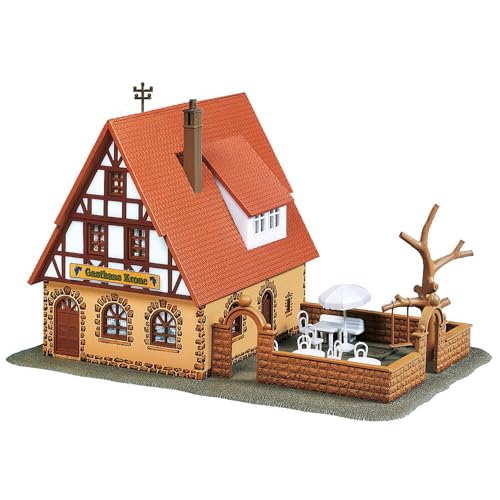 FALLER Gasthaus Zur Krone Modellbausatz mit 42 Einzelteilen 167 x 105 x 100 mm I Modelleisenbahn Zubehör H0 I Modelleisenbahn H0 Gastro-Fachwerkhaus, Divers von FALLER