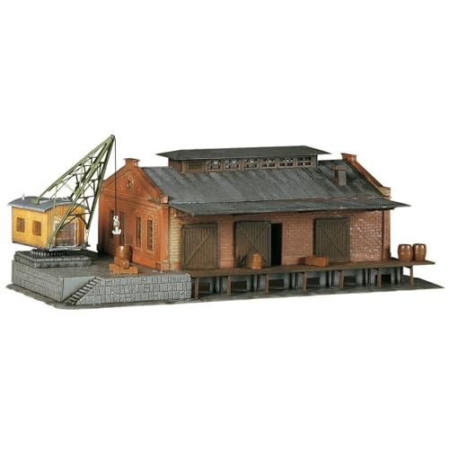 FALLER Güterhalle mit Ladekran Modellbausatz mit 118 Einzelteilen 182 x 98 x 65mm I Modelleisenbahn Zubehör N Gebäude I Modelleisenbahn N Lagerhalle von FALLER