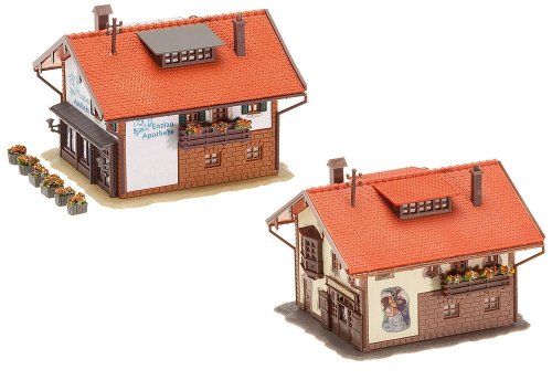 FALLER Apotheke und Bäckerei Modellbausatz mit 117 Einzelteilen 80 x 70 x 60 mm (2 x) I Modelleisenbahn Zubehör N I Modelleisenbahn N Ländliche Häuser von FALLER