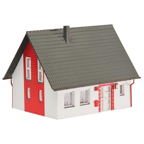 FALLER Einfamilienhaus, rot Modellbausatz mit 37 Einzelteilen 101 x 117 x 83 mm I Modelleisenbahn Zubehör H0 I Modelleisenbahn H0 Einfamilienhaus von FALLER