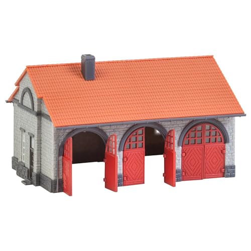 FALLER Feuerwehrgerätehaus Modellbausatz mit 203 Einzelteilen 101 x 82 x 60 mm I Modelleisenbahn Zubehör N I Modelleisenbahn N Feuerwehr-Werkstatt, Creme und Braun von FALLER