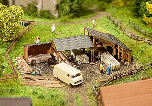 Faller FA 232373 Timber Storage Sheds N Scale Building Kit Holzlagerschuppen, Mehrfarbig, One Size von FALLER