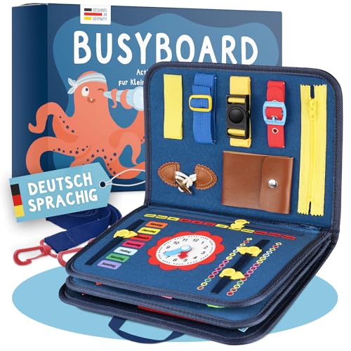 Famifidus Busy Board Deutsch - Unser Montessori Spielzeug für die Entwicklung deines Kindes I Das Activity Board als tolles Geschenk & super Reisespielzeug von Famifidus