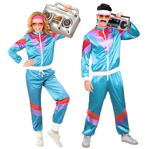 80er jahre outfit damen größe xs, 80er Jahre Kostüm Herren Damen, 90er Retro Trainingsanzug, Disco Outfit, Bad Taste Outfit, Partner Kostüm, Faschingskostüme Silvester Outfit Set für Mottoparty von Famzuneu