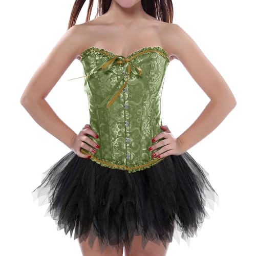 Famzuneu korsett kleid, Damen Corsage Korsett mit Rock Schwarz Tüllrock 50er Retro Ballet Tanzrock Große Größen Faschingskostüme Petticoat Unterrock TüTü Bustier Corset Top Karneval Kostüm von Famzuneu