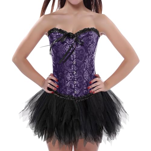 korsett damen braun pirat, Damen Corsage Korsett mit Rock Schwarz Tüllrock 50er Retro Ballet Tanzrock Große Größen Faschingskostüme Petticoat Unterrock TüTü Bustier Corset Top Karneval Kostüm von Famzuneu