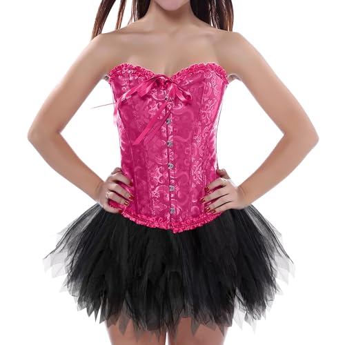 korsett damen dunkel blau, Damen Corsage Korsett mit Rock Schwarz Tüllrock 50er Retro Ballet Tanzrock Große Größen Faschingskostüme Petticoat Unterrock TüTü Bustier Corset Top Karneval Kostüm von Famzuneu