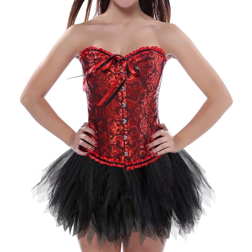 korsett damen hell blau, Damen Corsage Korsett mit Rock Schwarz Tüllrock 50er Retro Ballet Tanzrock Große Größen Faschingskostüme Petticoat Unterrock TüTü Bustier Corset Top Karneval Kostüm von Famzuneu