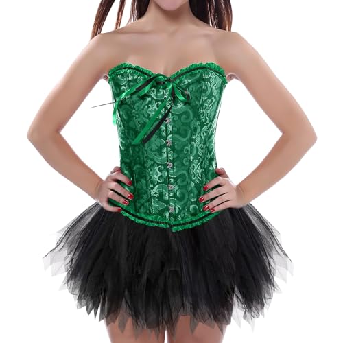 korsett damen schwarz prime, Damen Corsage Korsett mit Rock Schwarz Tüllrock 50er Retro Ballet Tanzrock Große Größen Faschingskostüme Petticoat Unterrock TüTü Bustier Corset Top Karneval Kostüm von Famzuneu