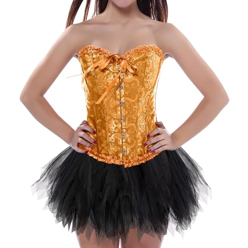 korsett damen weiß hochzeit, Damen Corsage Korsett mit Rock Schwarz Tüllrock 50er Retro Ballet Tanzrock Große Größen Faschingskostüme Petticoat Unterrock TüTü Bustier Corset Top Karneval Kostüm von Famzuneu