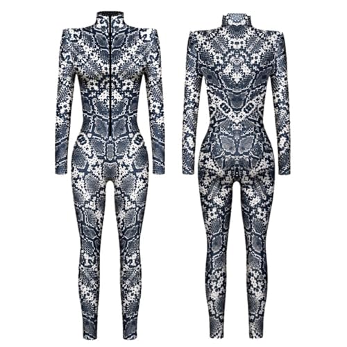 outfit damen glitzer jumpsuit overall metallic, Damen Ganzkörperanzug Digitaldruck Meerjungfrau Kostüm Jumpsuit Overall für Karneval Halloween Cosplay Fischschuppen Druck Faschingskostüm Ganzanzug von Famzuneu