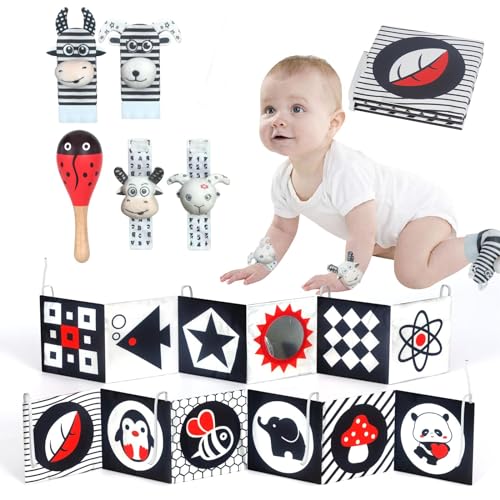 Fanbusa Schwarzes und weißes Babyspielzeug 0-6 Monate, Montessori-Spielzeug mit hohem Kontrast, sensorisches Spielzeug für Baby, neugeborenes sensorisches Spielzeug, Geschenke für Kleinkinder von Fanbusa