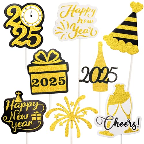 72 Stück glitzernde Cupcake-Topper "Happy New Year" 2025 Silvester Party Dekorationen NYE Party Favor Supplies von Fancy Land