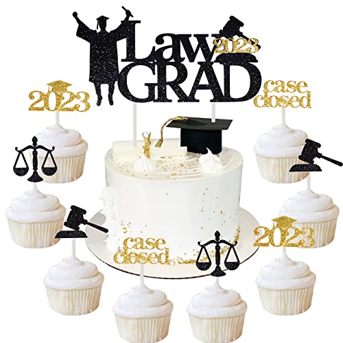 2023 Law School Graduation Kuchen Dekoration Set, Law Grade 2023 Cake Topper & 24 Pack Case Geschlossene Waage Cupcake Topper für 2023 Future Lawyer School Grade Party Supplies von Fangleland