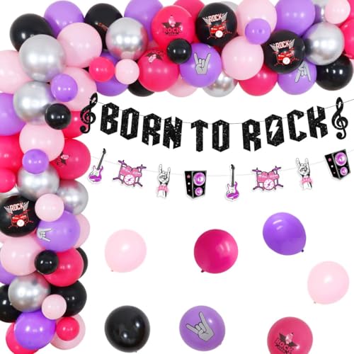 Fangleland Born to Rock Party Dekorationen für Mädchen, Rock and Roll Musik Themed Party Luftballons Girlande Kit - Born to Rock Banner Lila Rosa Party Supplies von Fangleland