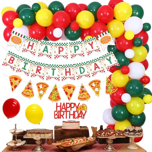 Pizza Geburtstag Party Dekorationen für Jungen oder Mädchen, Pizza Themed Ballon Girlande Kit Happy Birthday Banner Girlande und Cake Topper zum Feiern von Geburtstagsbedarf von Fangleland