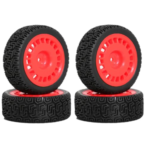 Fangxuee 4 Stück 68 mm Rallye-Reifen Gummireifen Radreifen für XV01 XV02 TT01 TT02 PTG-2 1/10 RC Rallye-Rennwagen Upgrade-Teile Rot von Fangxuee