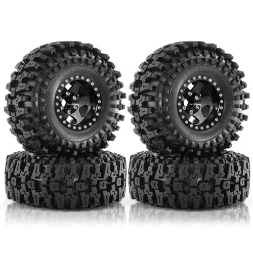 Fangxuee 4 Stück 98 mm 1,9 Metall Beadlock-Felgengummireifensatz für 1/10 RC Crawler Car TRX4 D90 D110 Axial SCX10, Schwarz von Fangxuee