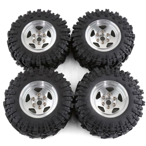 Fangxuee 4 Stück 98 mm Metall 1,9 Beadlock-Felgengummireifensatz für 1/10 RC Crawler Car TRX4 D90 für Axial SCX10 II III Silber von Fangxuee