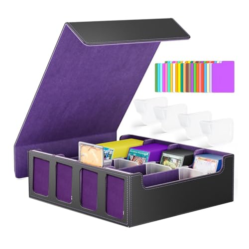 Fangxuee Sammelkarten-Aufbewahrungsbox mit, 4-Reihige Kartenspielbox mit Abnehmbarem Deckel, Kartenspielbox für Spiel- und Sportkarten, Schwarz und Lila Fangxuee Sammelkarten-Aufbewahrungsbox mit, 4-Reihige Kartenspielbox mit Abnehmbarem Deckel, Kartenspielbox für Spiel- und Sportkarten, Schwarz und Lila von Fangxuee