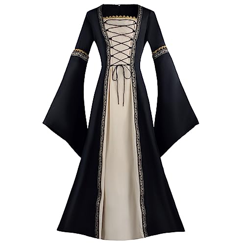 Fannyfuny Halloween Kostüm Damen Renaissance Kleid Cosplay Dress Kurzarm Viktorianische Gothic Kleidung Mittelalter Kostüme Vintage Steampunk Kostüm Für Halloween Karneval Kostüm von Fannyfuny