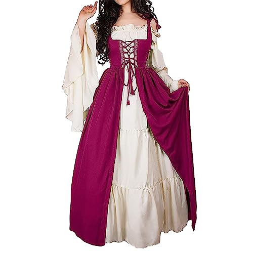 Fannyfuny Halloween Kostüm Damen Renaissance Retro Partykleid Mittelalter Kostüme Elegant Rockabilly Kleid Cosplay Dress Halloween Karneval Kostüm Für Halloween Karneval Kostüm von Fannyfuny