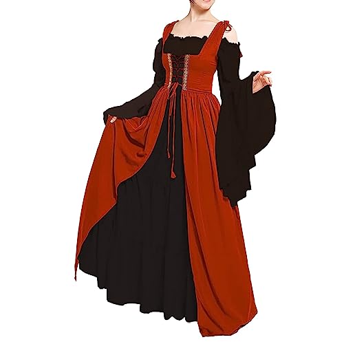 Fannyfuny Halloween Kostüm Damen Renaissance Retro Partykleid Mittelalter Kostüme Elegant Rockabilly Kleid Cosplay Dress Halloween Karneval Kostüm Für Halloween Karneval Kostüm von Fannyfuny