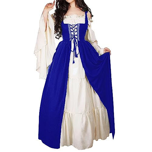 Fannyfuny Halloween Kostüm Damen Renaissance Retro Partykleid Mittelalter Kostüme Elegant Rockabilly Kleid Cosplay Dress Halloween Karneval Kostüm Für Halloween Karneval Kostüm von Fannyfuny