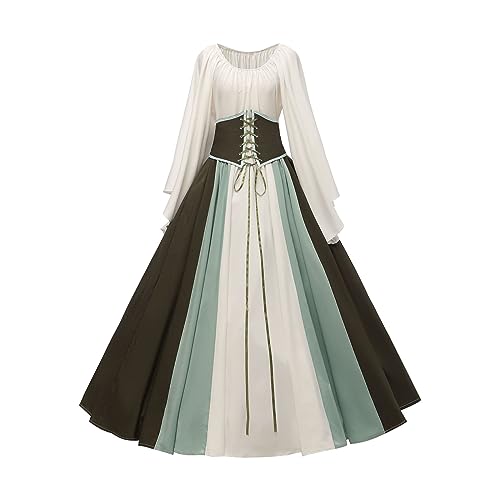 Fannyfuny Halloween Kostum Damen Renaissance Retro Damen Gothic Kleider Mittelalter Kostüme Hexenkleid Mit Trompetenärmel Abendkleider Für Halloween Karneval Kostüm von Fannyfuny