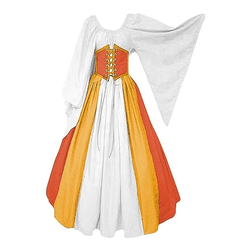 Fannyfuny Halloween Kostum Damen Renaissance Retro Damen Gothic Kleider Mittelalter Kostüme Hexenkleid Mit Trompetenärmel Abendkleider Für Halloween Karneval Kostüm von Fannyfuny