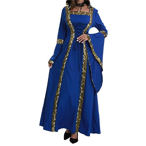 Fannyfuny Kostüm Damen Halloween Mittelalterliche Viktorianischen Mittelalter Kostüme Partykleid Cosplay Kostüm Mit Trompetenärmel Cocktailkleid Karneval Party Halloween Kostüm von Fannyfuny