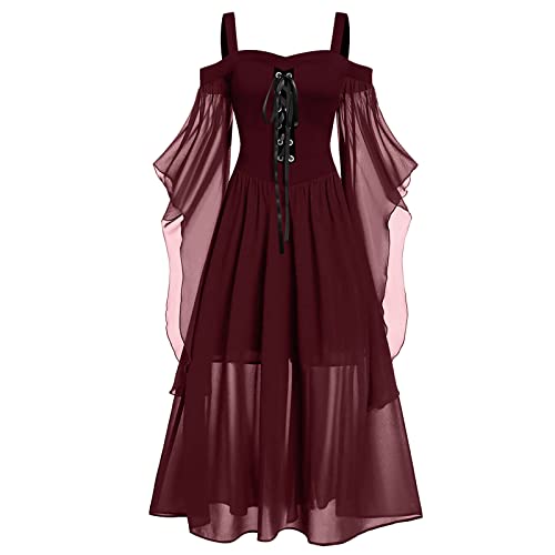 Fannyfuny Mittelalter Kleid Damen Mittelalterliche Viktorianischen Mittelalter Kostüme Mit Trompetenärmel Partykleid Cosplay Kostüm Brautkleider Für Halloween Karneval Kostüm von Fannyfuny