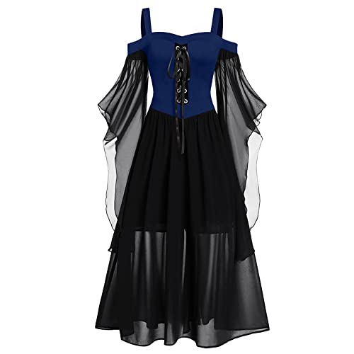 Fannyfuny Mittelalter Kleid Mädchen Renaissance Retro Partykleid Mittelalter Kostüme Damen Gothic Kleider Halloween Karneval Kostüm Damen Vintage Maxikleid für Halloween Karneval Kostüm von Fannyfuny