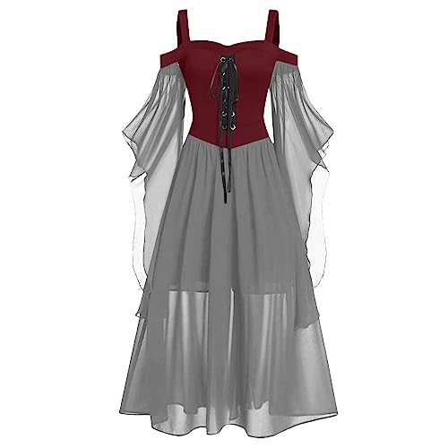 Fannyfuny Mittelalter Kleider Damen Lang Renaissance Retro Damen Gothic Kleider Cosplay Kostüm Damen Vintage Maxikleid Party Kostüm Prinzessin Kostüm Karneval Party Halloween Kostüm von Fannyfuny