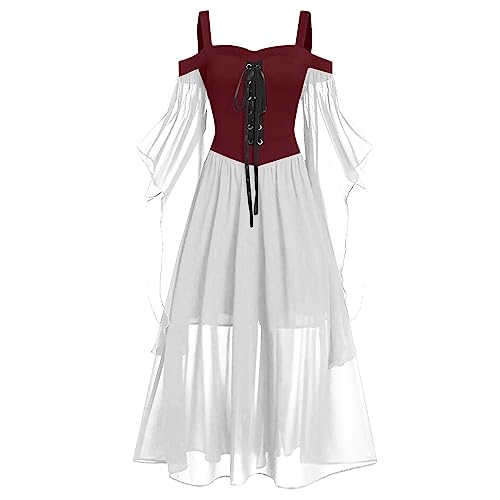 Fannyfuny Mittelalter Kostüm Damen Große Größen Karneval Kostüm Cocktailkleid Damen Gothic Kleider Mittelalter Kostüme Vintage Steampunk Kostüm Gothic Retro Kleid Karneval Halloween von Fannyfuny