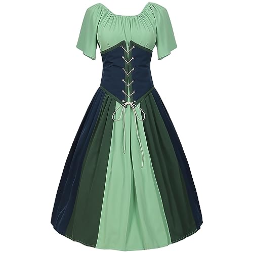 Fannyfuny Mittelalter Kostüm Damen Große Größen Karneval Kostüm Mittelalter Kostüme Kurzarm Viktorianische Gothic Kleidung Halloween Kleid Damen Vintage Maxikleid Für Halloween Karneval Kostüm von Fannyfuny