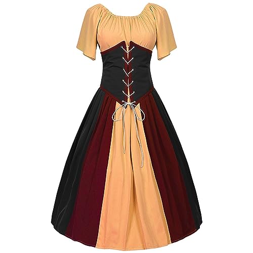 Fannyfuny Mittelalter Kostüm Damen Swing A-Linie Partykleider Halloween Kleid Damen Gothic Kleider Mittelalter Kostüme Halloween Karneval Kostüm Party Kostüm Maxikleid von Fannyfuny