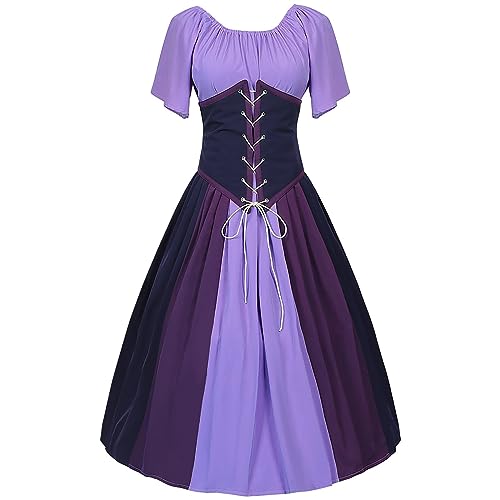 Fannyfuny Mittelalter Kostüm Damen Swing A-Linie Partykleider Halloween Kleid Damen Gothic Kleider Mittelalter Kostüme Halloween Karneval Kostüm Party Kostüm Maxikleid von Fannyfuny