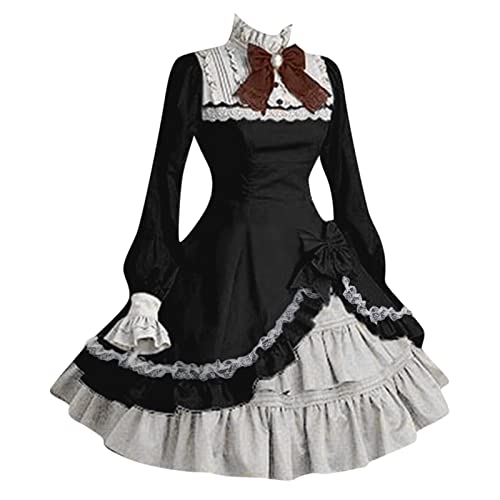 Fannyfuny Mittelalter Kostüm Damen Swing A-Linie Partykleider Halloween Kleid Elegant Rockabilly Kleid Cosplay Dress Halloween Karneval Kostüm Party Kostüm Maxikleid von Fannyfuny