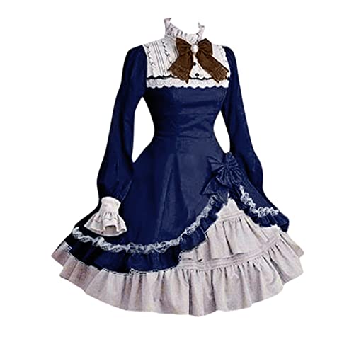 Fannyfuny Mittelalter Kostüm Damen Swing A-Linie Partykleider Halloween Kleid Elegant Rockabilly Kleid Cosplay Dress Halloween Karneval Kostüm Party Kostüm Maxikleid von Fannyfuny