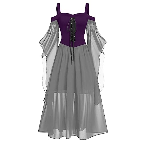 Mittelalter Kleidung Damen Große Größen Renaissance Retro Mittelalter Kostüme Damen Vintage Maxikleid Hexenkleid Mit Trompetenärmel Prinzessin Kostüm Abendkleider Karneval Party Halloween Kostüm von Fannyfuny