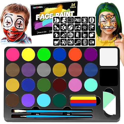 FansArriche Kinderschminke Set - 24 Farben, Make-up & Gesichtsfarben, Körperfarbe Kinder, Bodypainting, Waschbare Malpalette, Schminkset für Kinder, für Halloween, Partys, Festivals von FansArriche