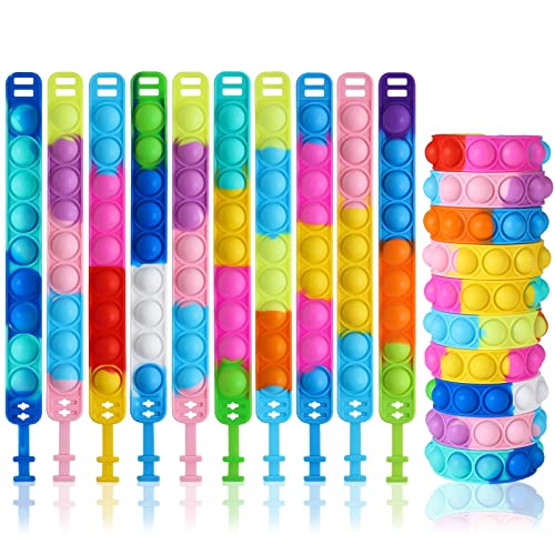 Fanshiontide Pop Armband It, 10 Stück Wristband Fidget Dekompression Spielzeug Set, Silikon Regenbogen Baby Sensorik Spielzeug Geschenke für Kinder Jungen Mädchen Stressabbau & Anti-Angst von Fanshiontide